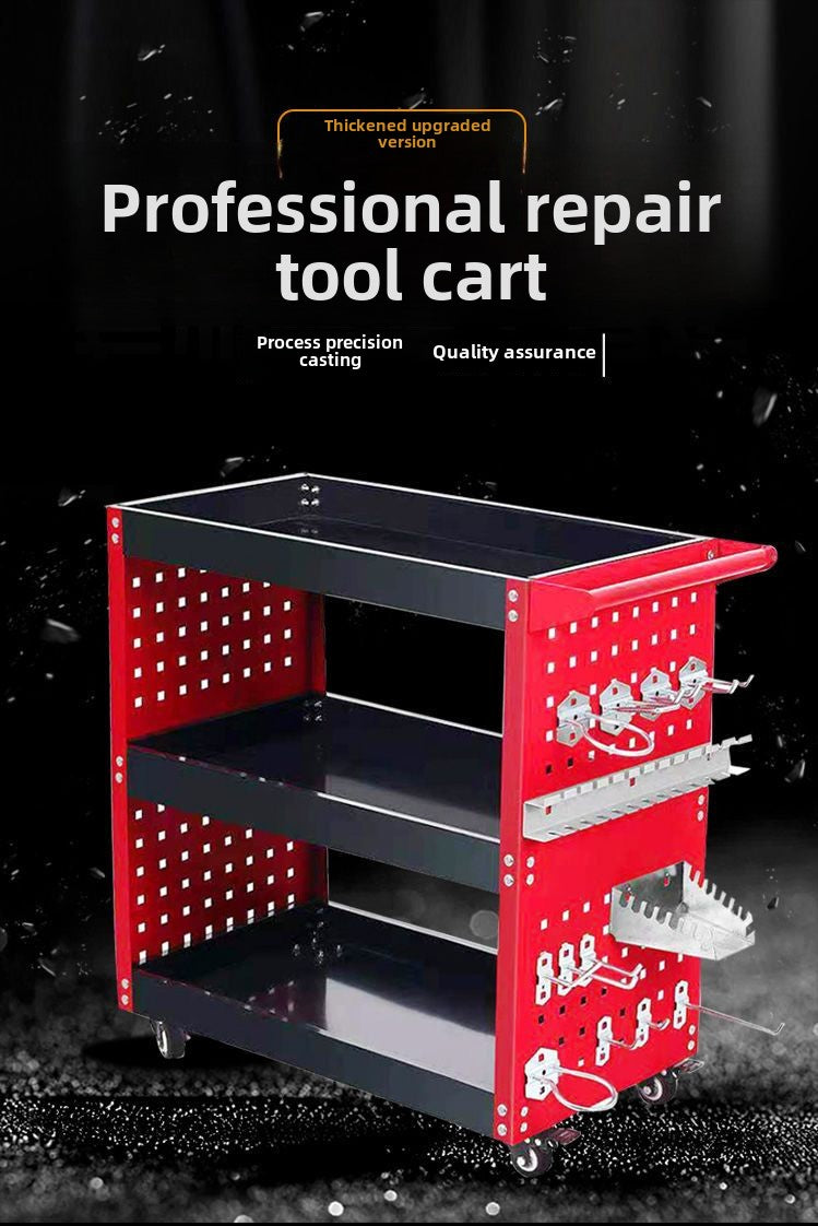 Auto Dynasty 3-Layer Steel Service Cart Max Capacity 220 lbs with Wheels for Warehouse, Garage and Office Supports, Red