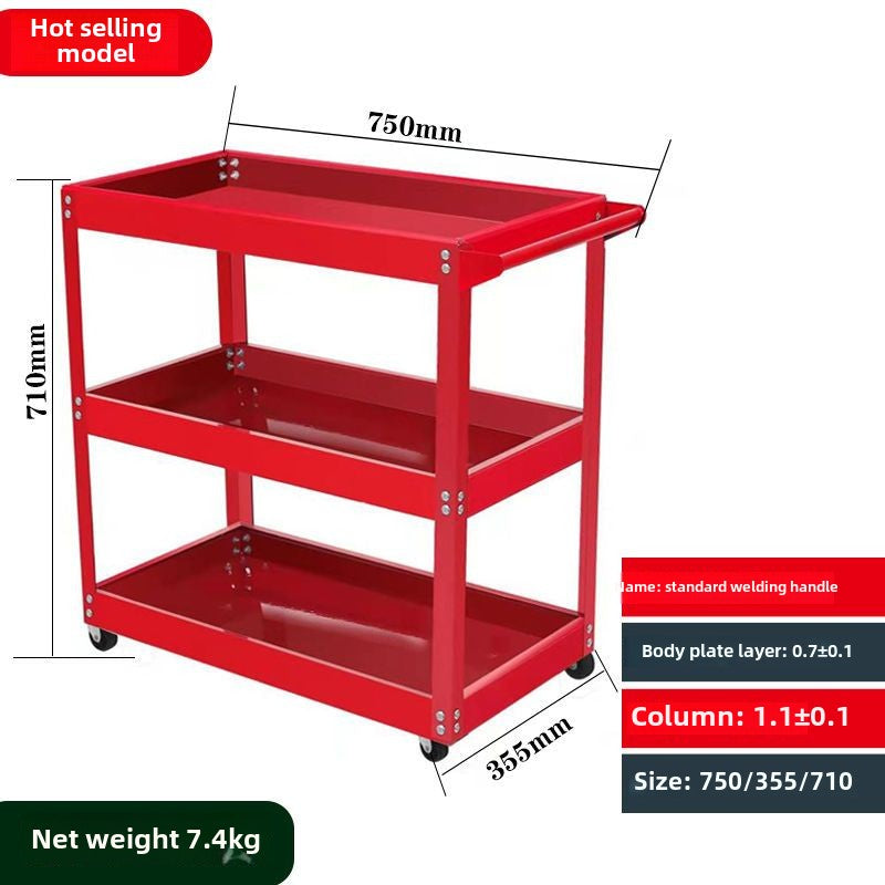 Auto Dynasty 3-Layer Steel Service Cart Max Capacity 220 lbs with Wheels for Warehouse, Garage and Office Supports, Red