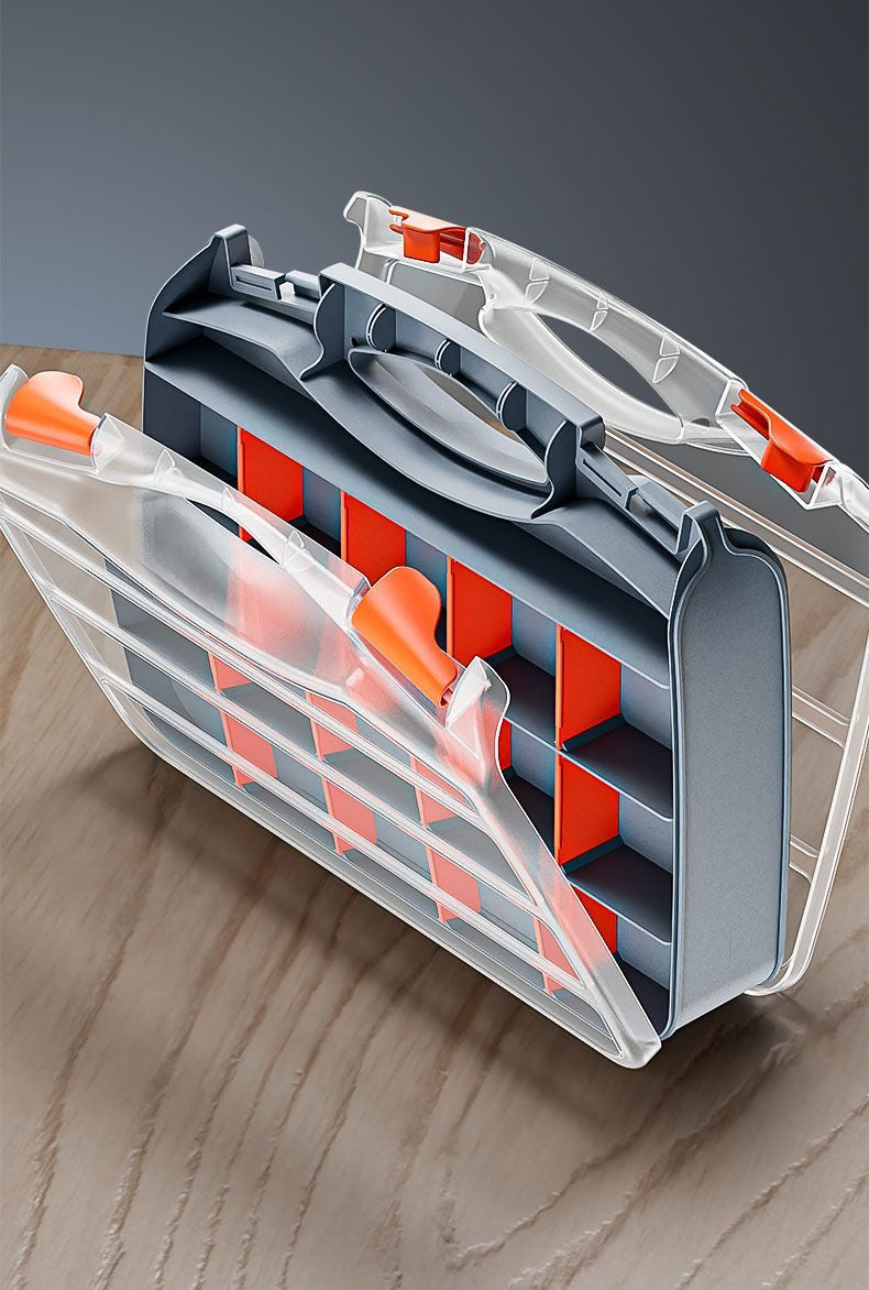 Plastic Tool Box,Double Side Tool Organizer Small Parts Tool Box Hardware Organizer with Removable Plastic Dividers for Bead/Screws/Nuts/Nails/Bolts/Bins/Crafts