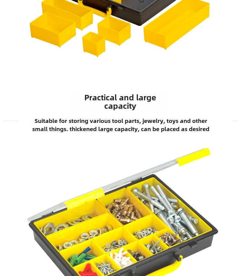 Transparent portable multi compartment spare parts box combination multi-layer toolbox Portable Storage Organizer Box (Set of 4) Yellow/Black