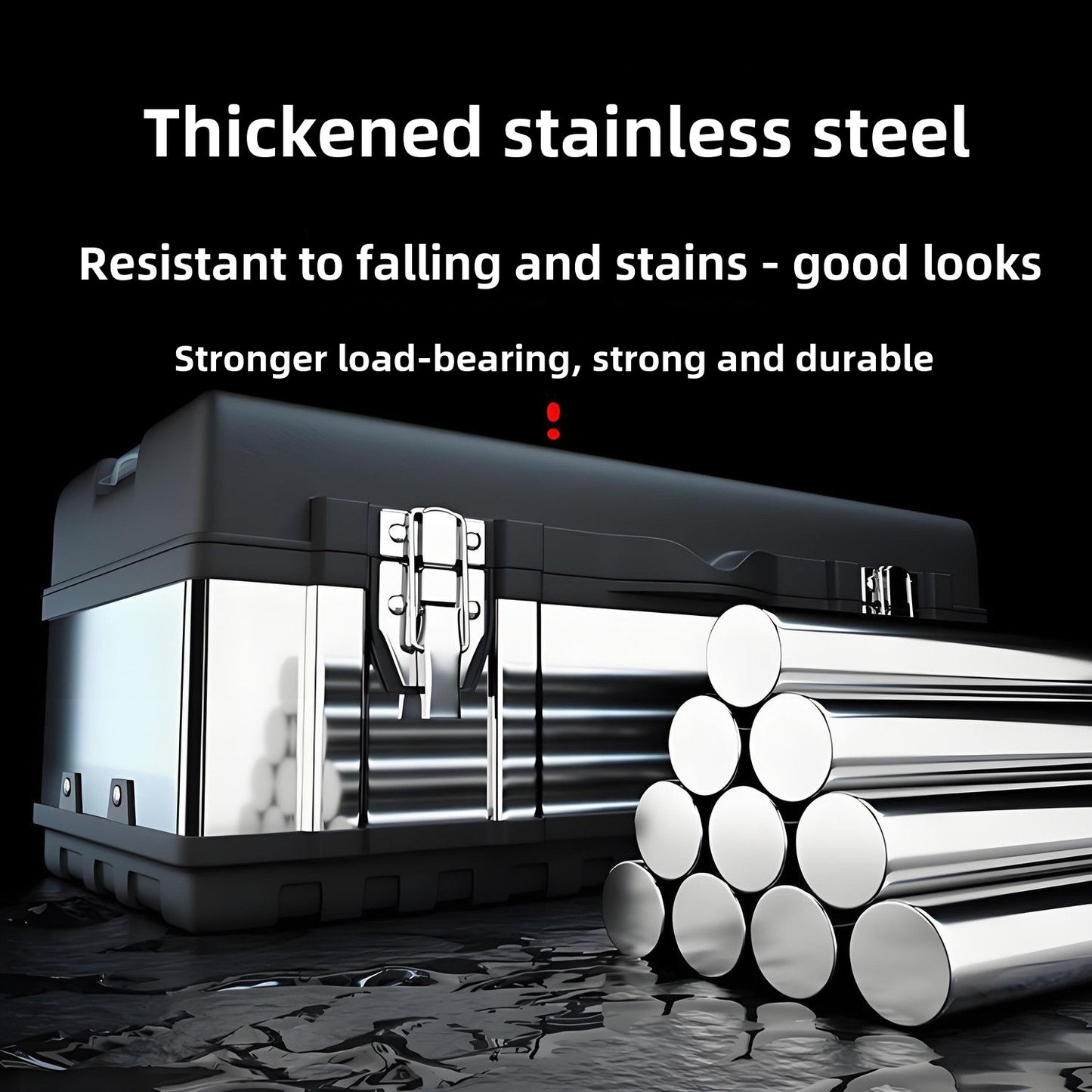 20-Inch Tool Box Stainless Steel&Plastic Portable Toolbox Storage Organizer with Long Handle and Removable Tray for Home Garage Workshop