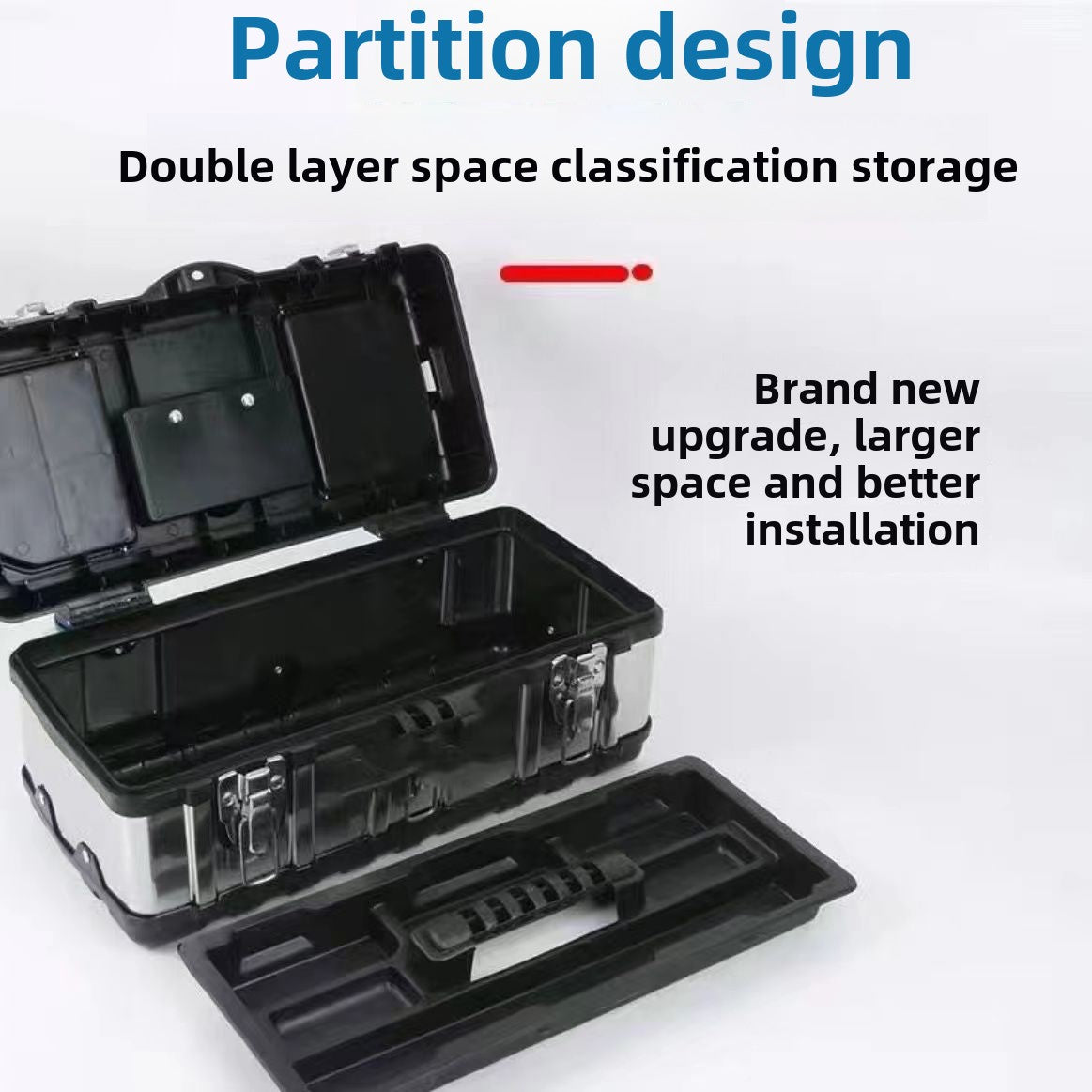 20-Inch Tool Box Stainless Steel&Plastic Portable Toolbox Storage Organizer with Long Handle and Removable Tray for Home Garage Workshop