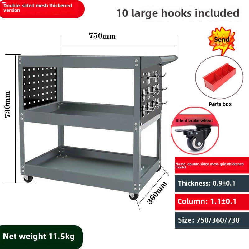 Auto Dynasty 3-Layer Steel Service Cart Max Capacity 220 lbs with Wheels for Warehouse, Garage and Office Supports, Red