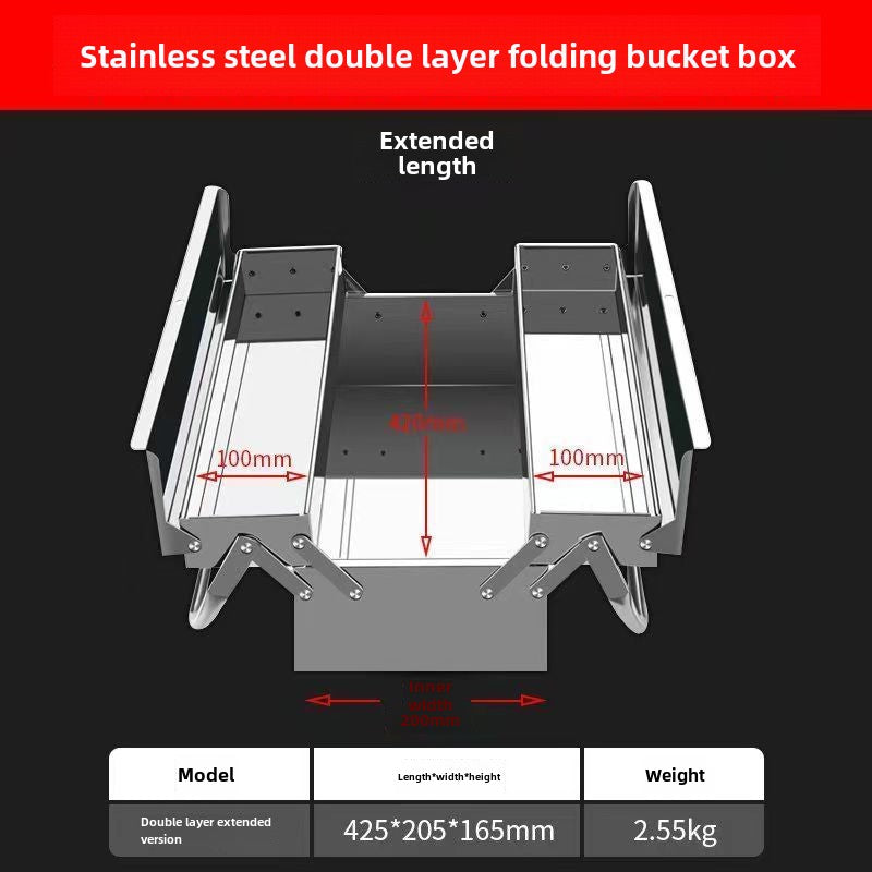 Metal Cantilever Tool Box, 3-Tier 5 Tray Fold Out Stainless Steel Tool Box with Handle, 14" Stack-able Portable Tool Storage Box Organizers Chest for Household Factory Warehouse Repair Shop