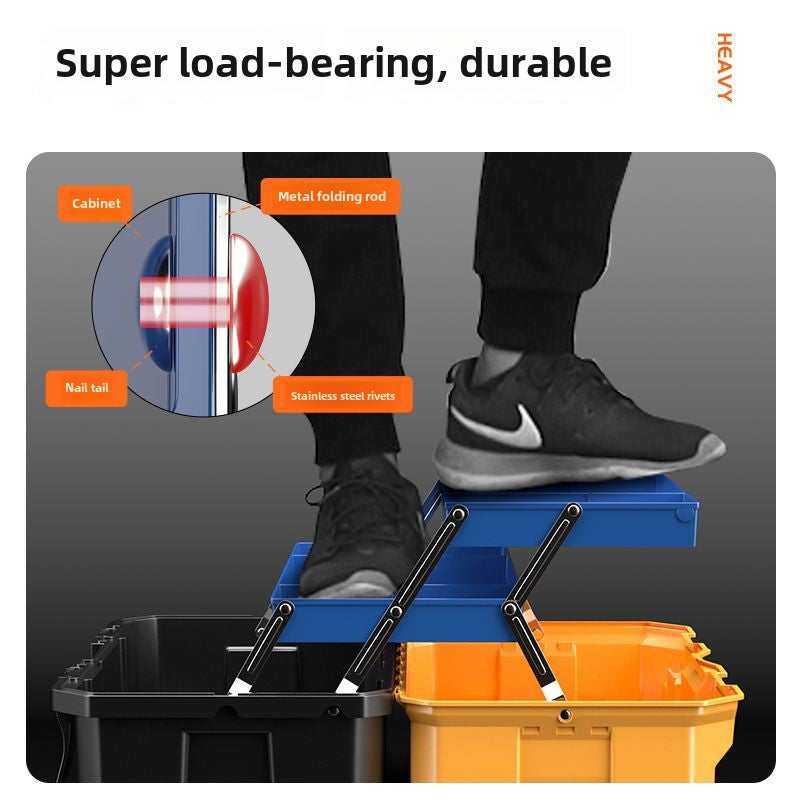 Small tool box, 14-inch plastic tool boxes with handle, removable tray with dual lock secured, red toolbox for home