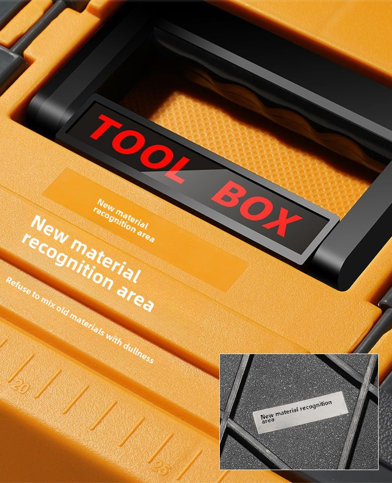 Small tool box, 14-inch plastic tool boxes with handle, removable tray with dual lock secured, red toolbox for home