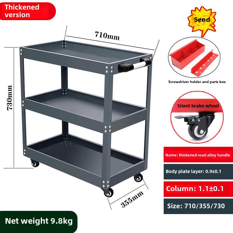 Auto Dynasty 3-Layer Steel Service Cart Max Capacity 220 lbs with Wheels for Warehouse, Garage and Office Supports, Red