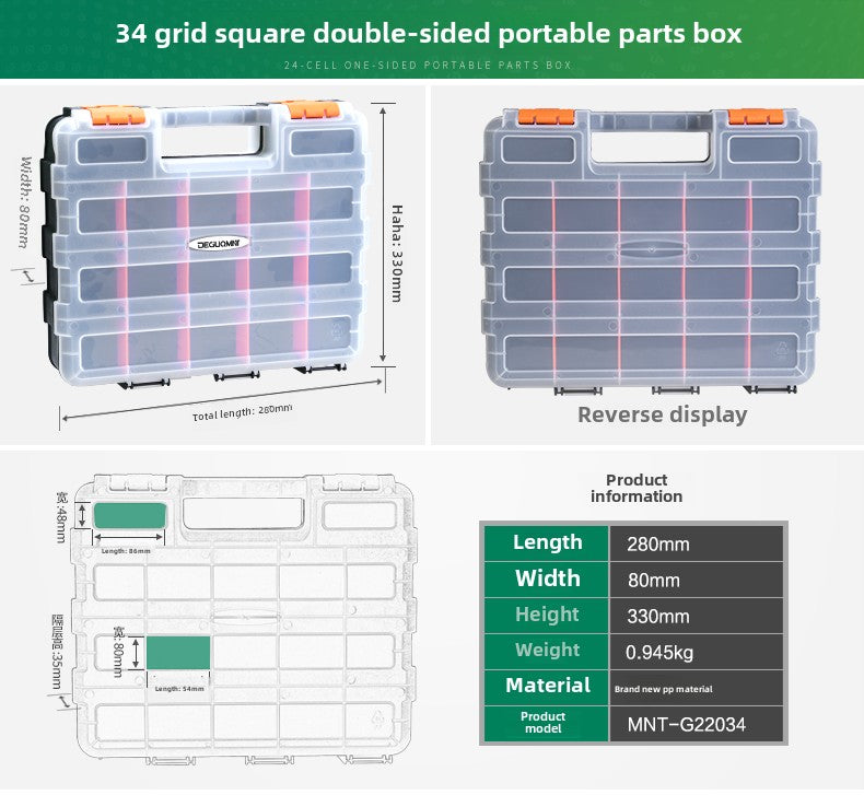 Double Side Tools Organizer, Customizable Removable Plastic Dividers, Hardware Box Storage, Excellent for Screws,Nuts,Small Parts, 34-Compartment