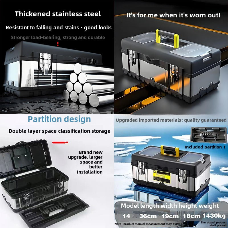 20-Inch Tool Box Stainless Steel&Plastic Portable Toolbox Storage Organizer with Long Handle and Removable Tray for Home Garage Workshop