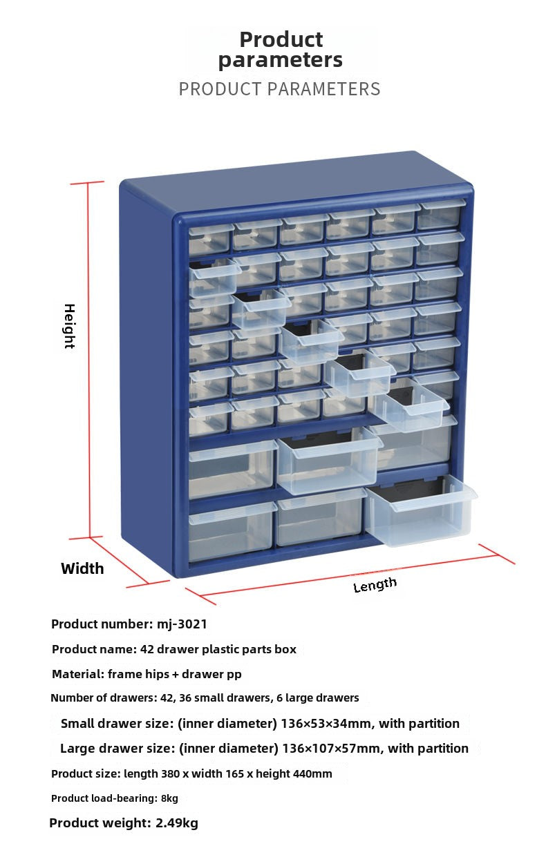 Hardware Storage Organizer, 42 Drawer Parts Cabinet, Plastic Drawer Storage for Hardware Crafts, Small Parts, Nuts and Bolts, Tool Storage, Scrapbook Art Hobby