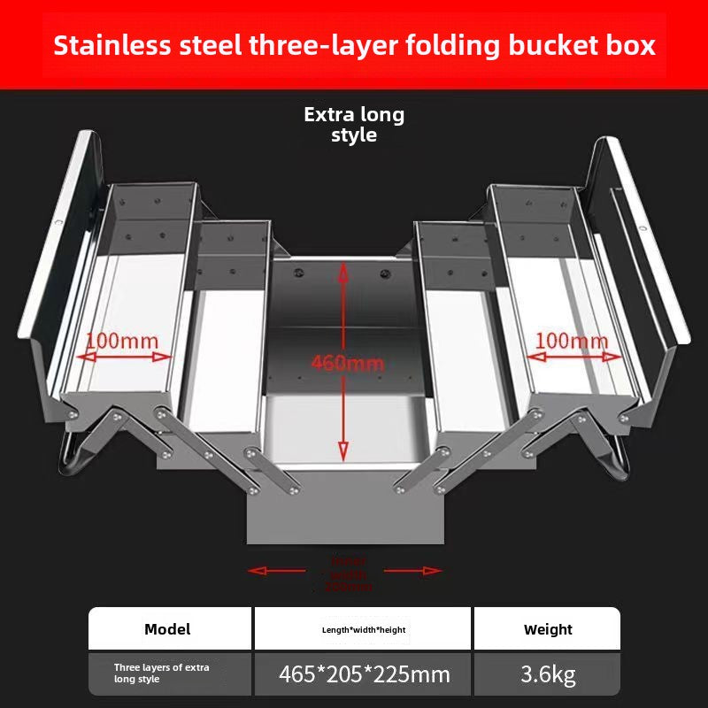 Metal Cantilever Tool Box, 3-Tier 5 Tray Fold Out Stainless Steel Tool Box with Handle, 14" Stack-able Portable Tool Storage Box Organizers Chest for Household Factory Warehouse Repair Shop