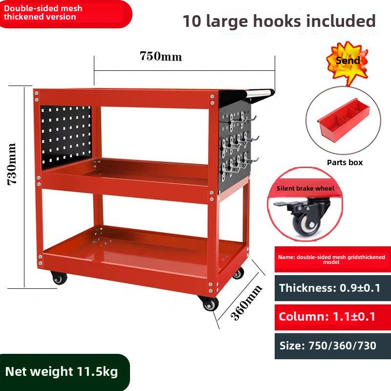 Auto Dynasty 3-Layer Steel Service Cart Max Capacity 220 lbs with Wheels for Warehouse, Garage and Office Supports, Red