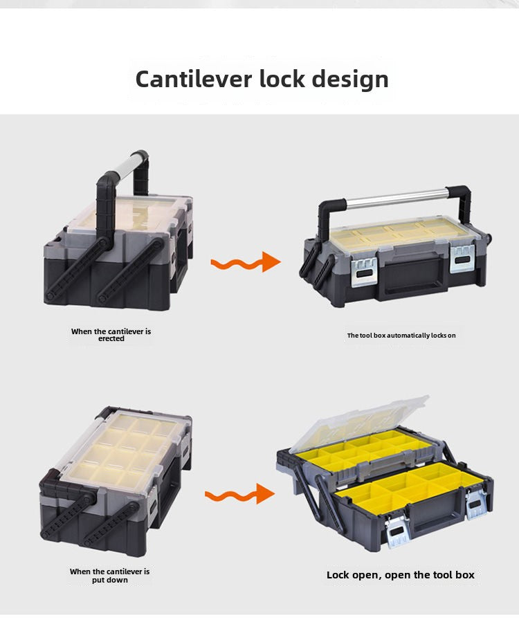 18 Inch Portable Plastic Cantilever Tool Box Organizer with Removable Compartments, Great Organization and Storage for Hardware, Assorted Nails, Dowels, Washers, Screws, Nuts and Bolts