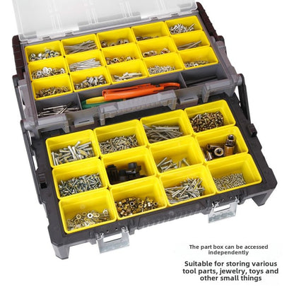 18 Inch Portable Plastic Cantilever Tool Box Organizer with Removable Compartments, Great Organization and Storage for Hardware, Assorted Nails, Dowels, Washers, Screws, Nuts and Bolts