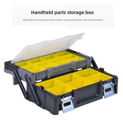 18 Inch Portable Plastic Cantilever Tool Box Organizer with Removable Compartments, Great Organization and Storage for Hardware, Assorted Nails, Dowels, Washers, Screws, Nuts and Bolts