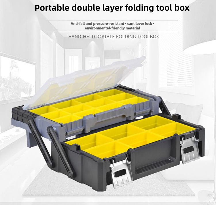 18 Inch Portable Plastic Cantilever Tool Box Organizer with Removable Compartments, Great Organization and Storage for Hardware, Assorted Nails, Dowels, Washers, Screws, Nuts and Bolts