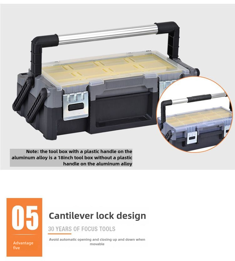 18 Inch Portable Plastic Cantilever Tool Box Organizer with Removable Compartments, Great Organization and Storage for Hardware, Assorted Nails, Dowels, Washers, Screws, Nuts and Bolts